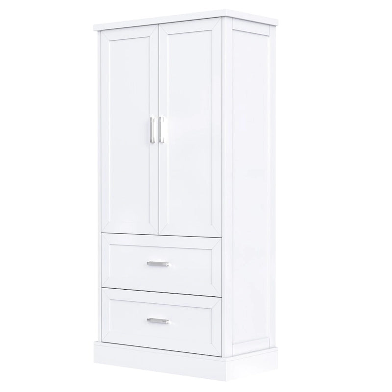 Meuble de Rangement Haut pour Salle de Bain, Meuble avec Deux Portes et Tiroirs, Étagère Réglable, Panneau MDF, Blanc