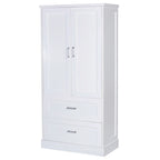 Meuble de Rangement Haut pour Salle de Bain, Meuble avec Deux Portes et Tiroirs, Étagère Réglable, Panneau MDF, Blanc