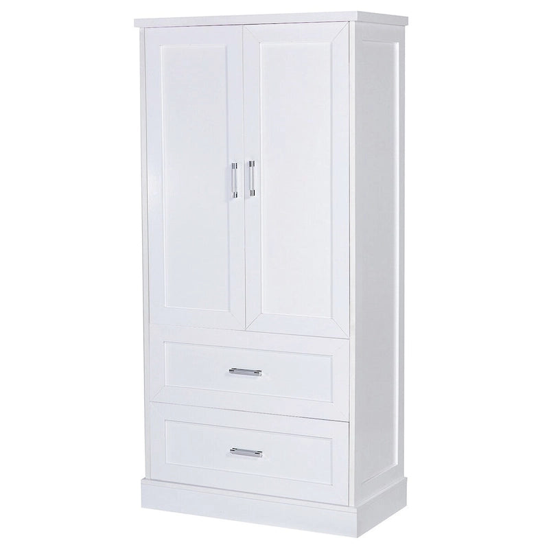 Meuble de Rangement Haut pour Salle de Bain, Meuble avec Deux Portes et Tiroirs, Étagère Réglable, Panneau MDF, Blanc