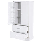Meuble de Rangement Haut pour Salle de Bain, Meuble avec Deux Portes et Tiroirs, Étagère Réglable, Panneau MDF, Blanc