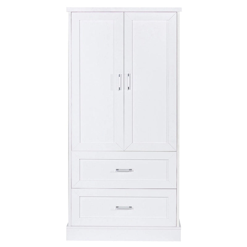 Meuble de Rangement Haut pour Salle de Bain, Meuble avec Deux Portes et Tiroirs, Étagère Réglable, Panneau MDF, Blanc