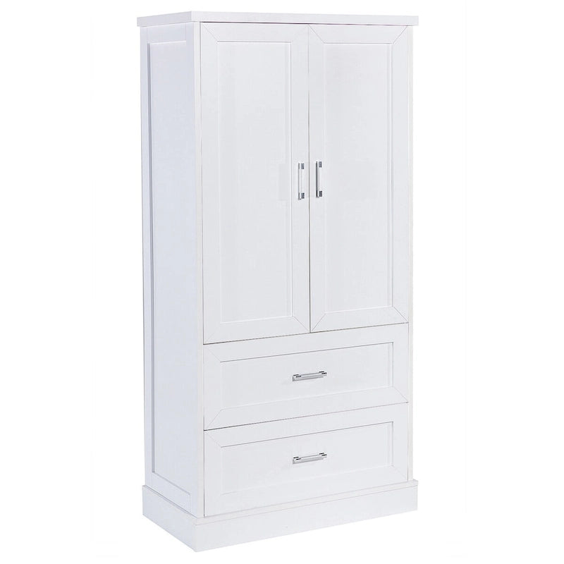 Meuble de Rangement Haut pour Salle de Bain, Meuble avec Deux Portes et Tiroirs, Étagère Réglable, Panneau MDF, Blanc
