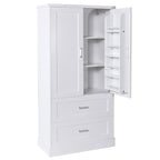 Meuble de Rangement Haut pour Salle de Bain, Meuble avec Deux Portes et Tiroirs, Étagère Réglable, Panneau MDF, Blanc