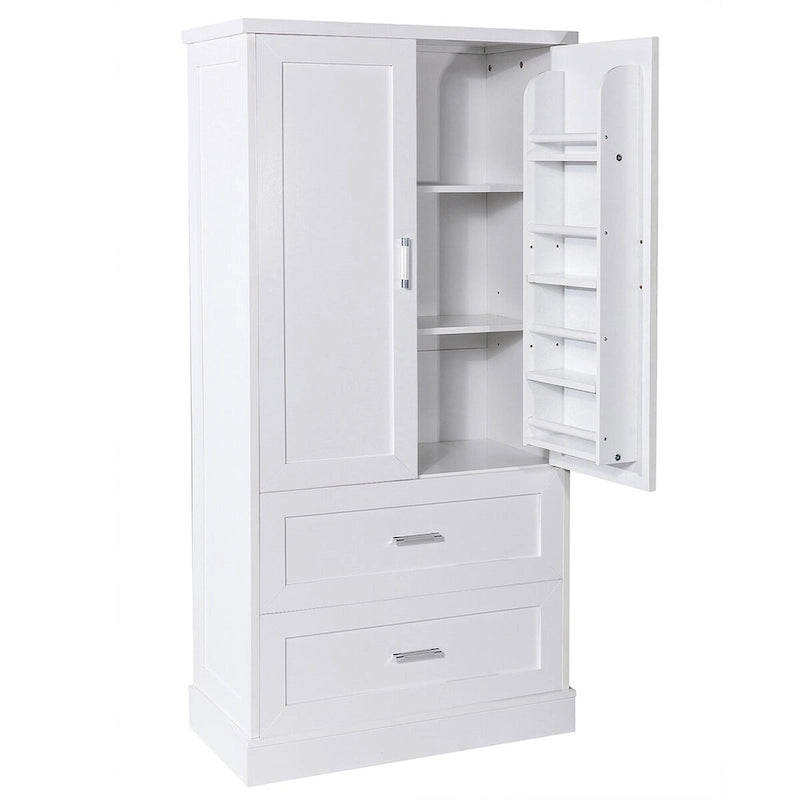 Meuble de Rangement Haut pour Salle de Bain, Meuble avec Deux Portes et Tiroirs, Étagère Réglable, Panneau MDF, Blanc