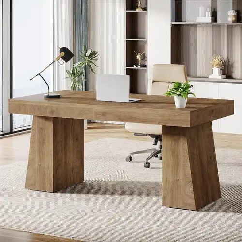Bureau de direction 55 pouces pour bureau à domicile, bureau d'ordinateur en bois, poste de travail professionnel