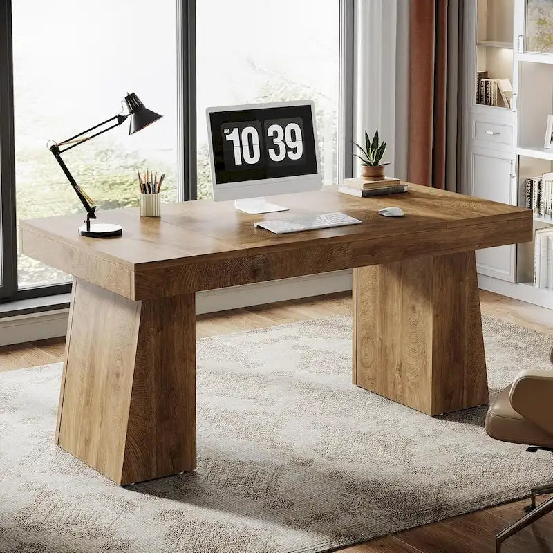 Bureau de direction 55 pouces pour bureau à domicile, bureau d'ordinateur en bois, poste de travail professionnel