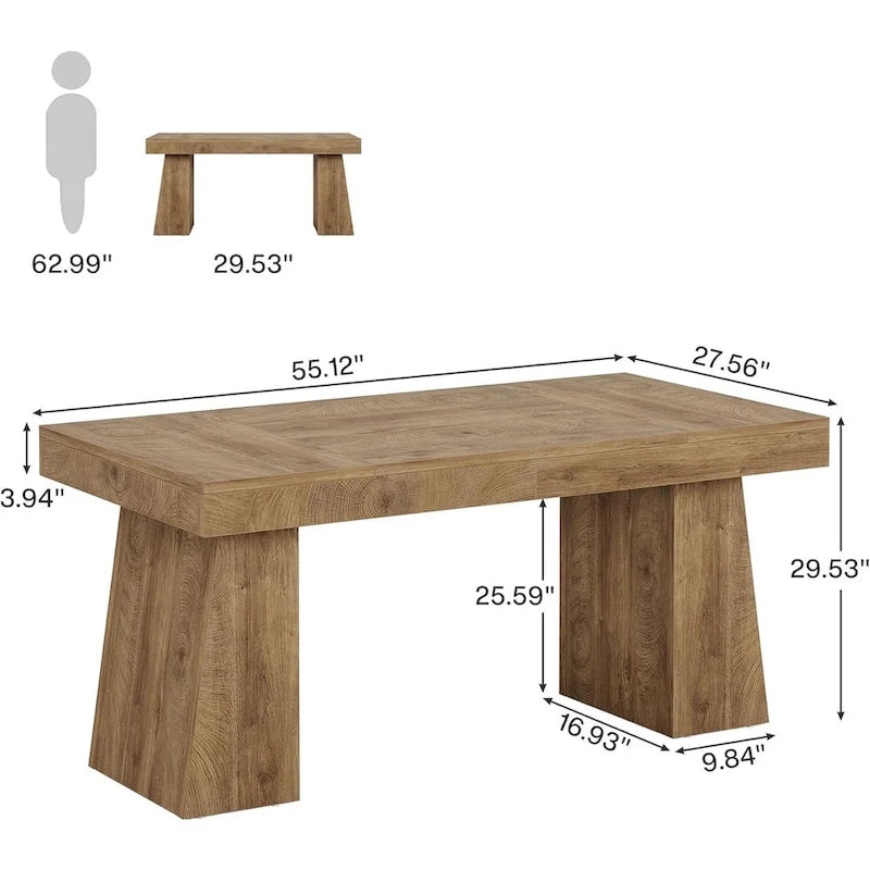 Bureau de direction 55 pouces pour bureau à domicile, bureau d'ordinateur en bois, poste de travail professionnel