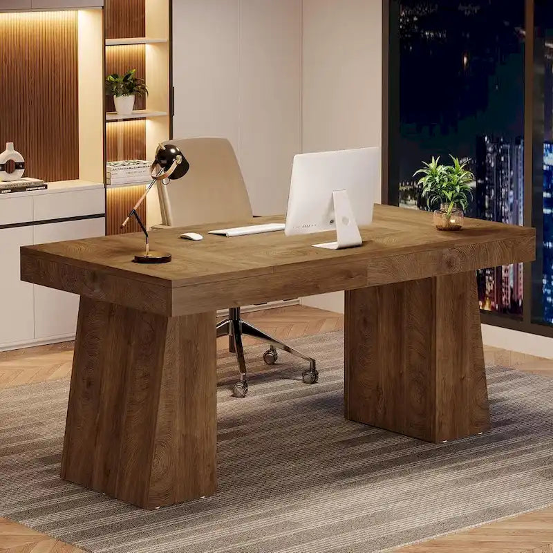 Bureau de direction 55 pouces pour bureau à domicile, bureau d'ordinateur en bois, poste de travail professionnel