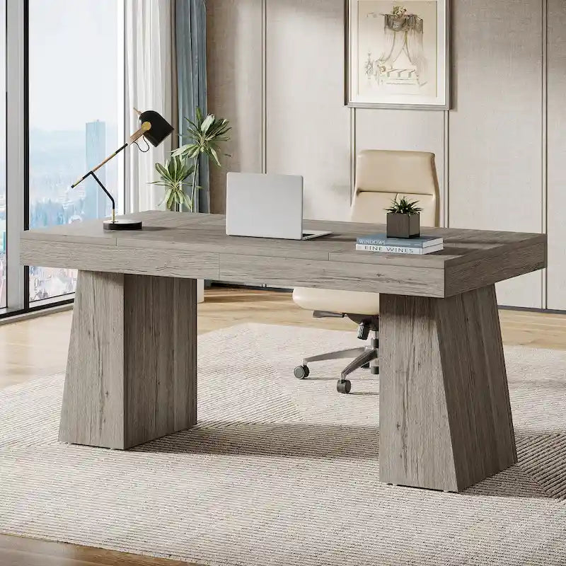 Bureau de direction 55 pouces pour bureau à domicile, bureau d'ordinateur en bois, poste de travail professionnel