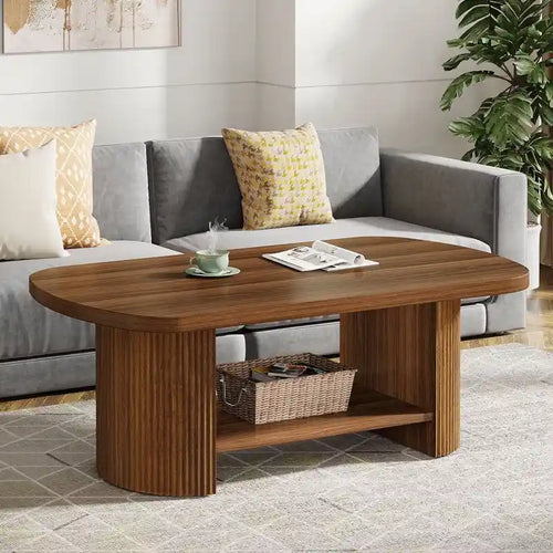 Table basse en bois de 45,2 pouces, table de centre avec 2 étagères