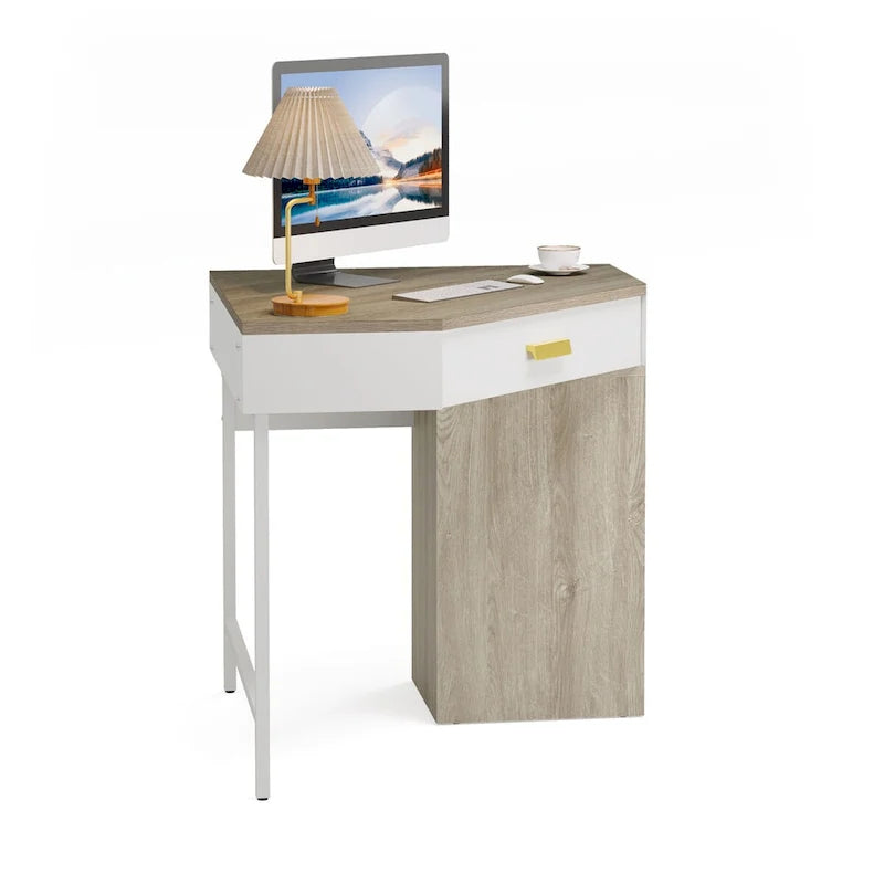 Bureau d'ordinateur d'angle en bois/métal avec 4 tiroirs