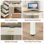 Bureau d'ordinateur d'angle en bois/métal avec 4 tiroirs