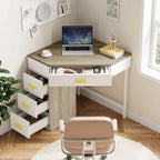 Bureau d'ordinateur d'angle en bois/métal avec 4 tiroirs
