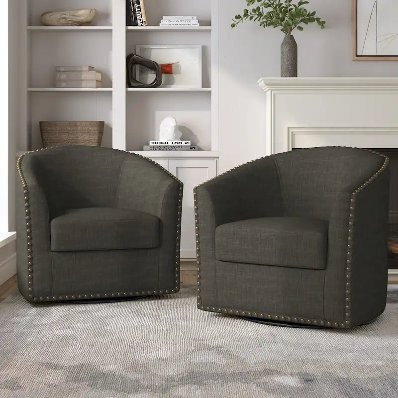 Ensemble de 2 chaises d'appoint pivotantes rembourrées avec clous décoratifs