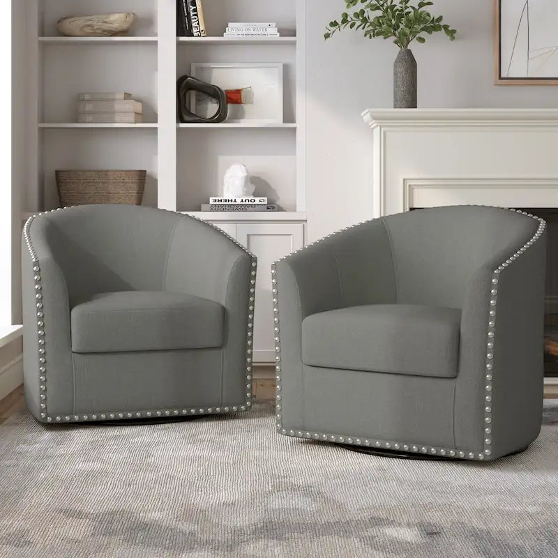 Ensemble de 2 chaises d'appoint pivotantes rembourrées avec clous décoratifs