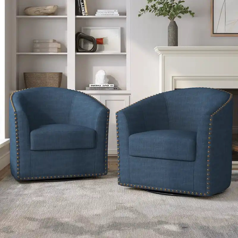Ensemble de 2 chaises d'appoint pivotantes rembourrées avec clous décoratifs
