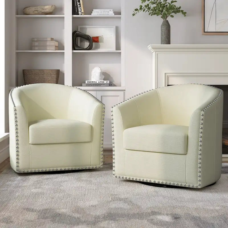 Ensemble de 2 chaises d'appoint pivotantes rembourrées avec clous décoratifs