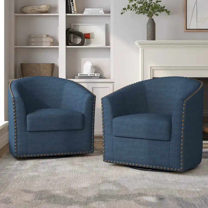 Ensemble de 2 chaises d'appoint pivotantes rembourrées avec clous décoratifs