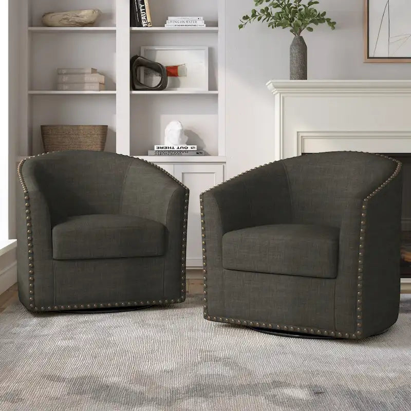 Ensemble de 2 chaises d'appoint pivotantes rembourrées avec clous décoratifs