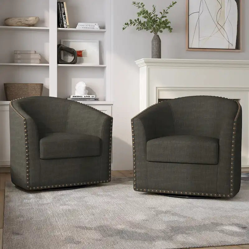 Ensemble de 2 chaises d'appoint pivotantes rembourrées avec clous décoratifs