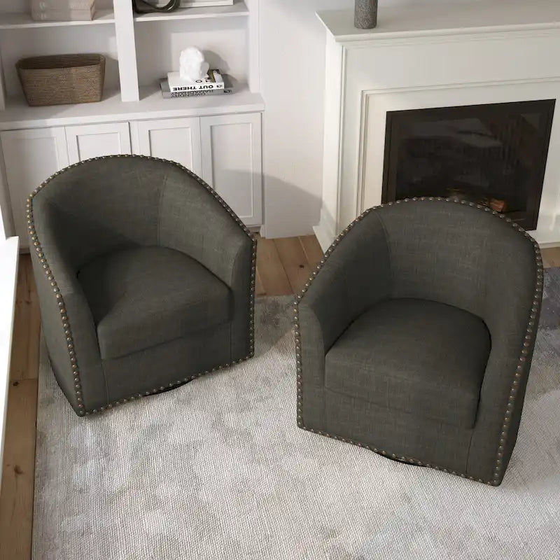 Ensemble de 2 chaises d'appoint pivotantes rembourrées avec clous décoratifs