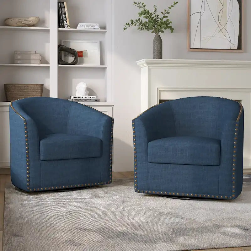 Ensemble de 2 chaises d'appoint pivotantes rembourrées avec clous décoratifs