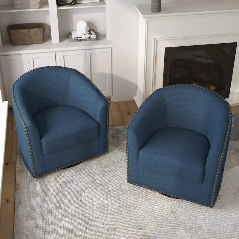 Ensemble de 2 chaises d'appoint pivotantes rembourrées avec clous décoratifs