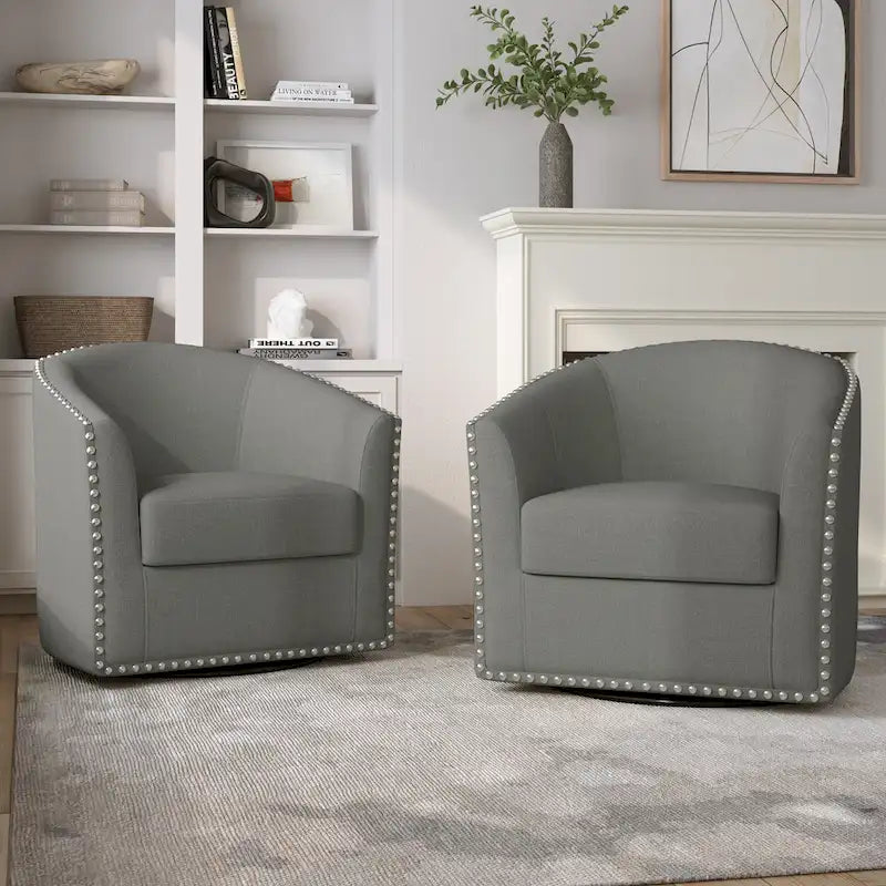 Ensemble de 2 chaises d'appoint pivotantes rembourrées avec clous décoratifs