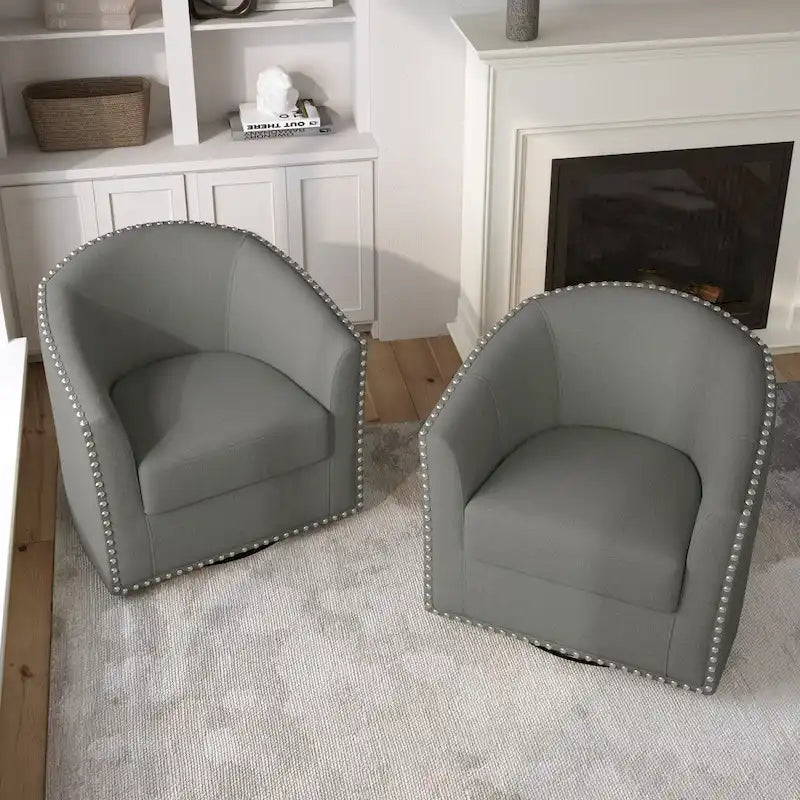 Ensemble de 2 chaises d'appoint pivotantes rembourrées avec clous décoratifs