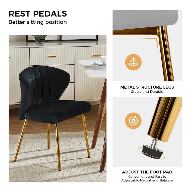 Chaise d'appoint de salle à manger moderne capitonnée Luna Modern Glam avec petit piétement par HULALA HOME