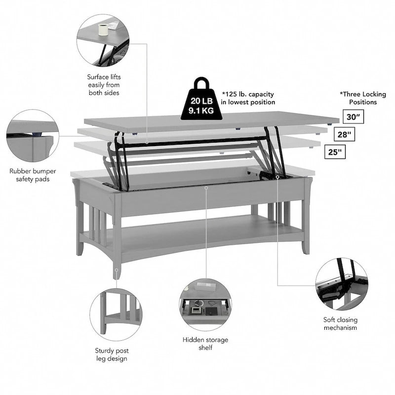 Table basse relevable avec rangement Salinas par Bush Furniture