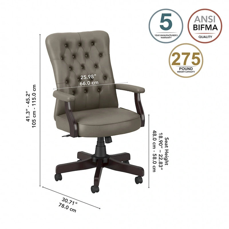 Chaise de bureau capitonnée à dossier haut Salinas avec accoudoirs par Bush Furniture