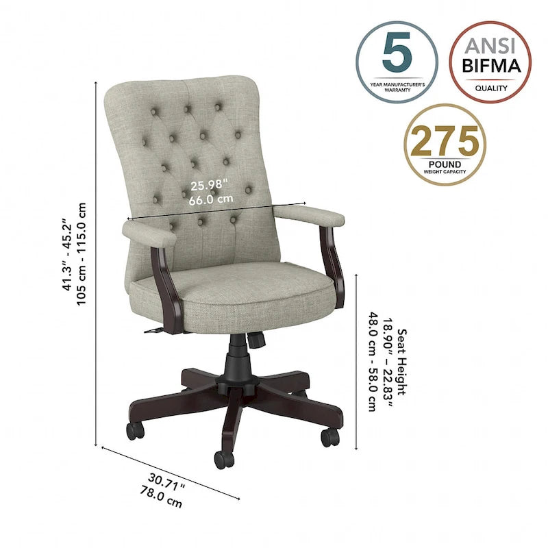 Chaise de bureau capitonnée à dossier haut Salinas avec accoudoirs par Bush Furniture