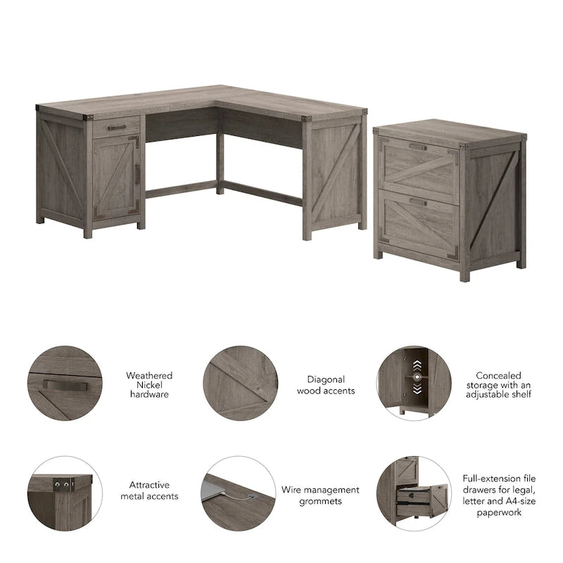 Bureau d'angle 60W Knoxville avec classeur Bush Furniture