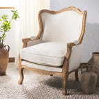 Fauteuil à oreilles Safavieh Couture Kali en chêne et lin naturel - 34 larg. x 34 prof. x 40 haut.