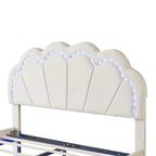 Ensembles de chambre à coucher 2 pièces – Lit plateforme double avec LED et pouf de rangement