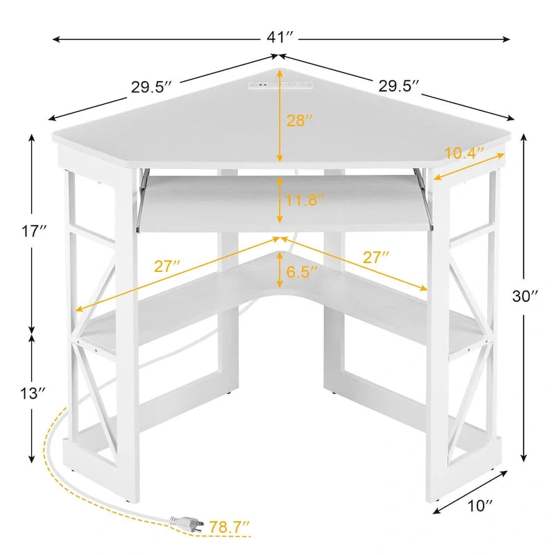 Bureau d'Angle Petit Bureau avec Prises, Table d'Angle pour Petit Espace, Bureau d'Ordinateur avec Ports USB, Bureau Triangle avec Rangement
