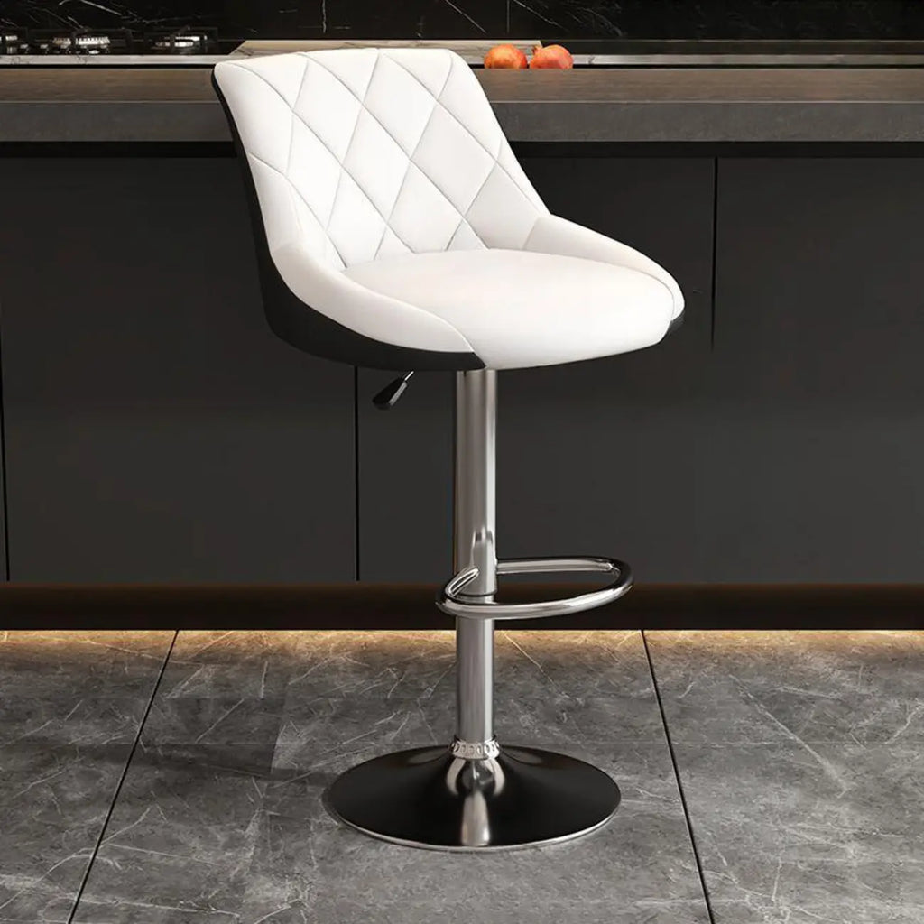 Tabouret de bar pivotant, capitonné en losanges, réglable, cuir PU noir et rouge