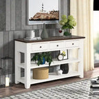 Console en bois avec 3 tiroirs de rangement et 2 étagères