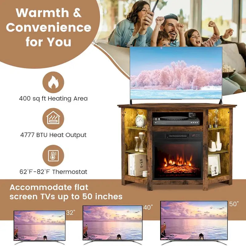 Meuble TV cheminée Costway avec lumières LED et cheminée électrique 18 pouces pour - Voir détails