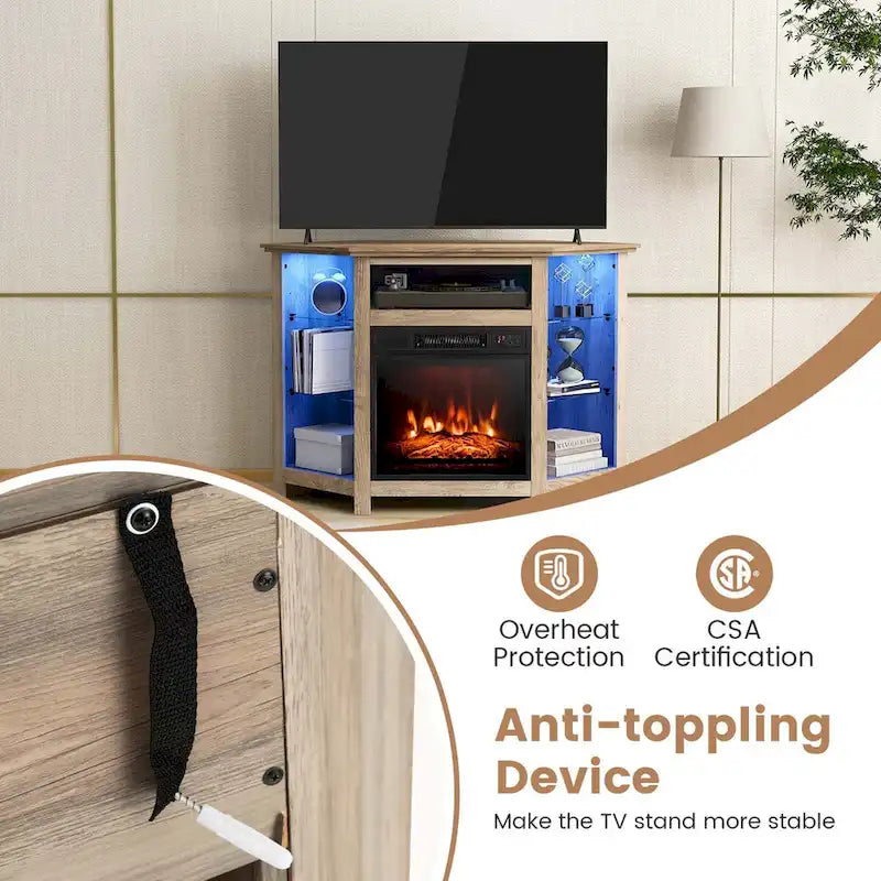 Meuble TV cheminée Costway avec lumières LED et cheminée électrique 18 pouces pour - Voir détails