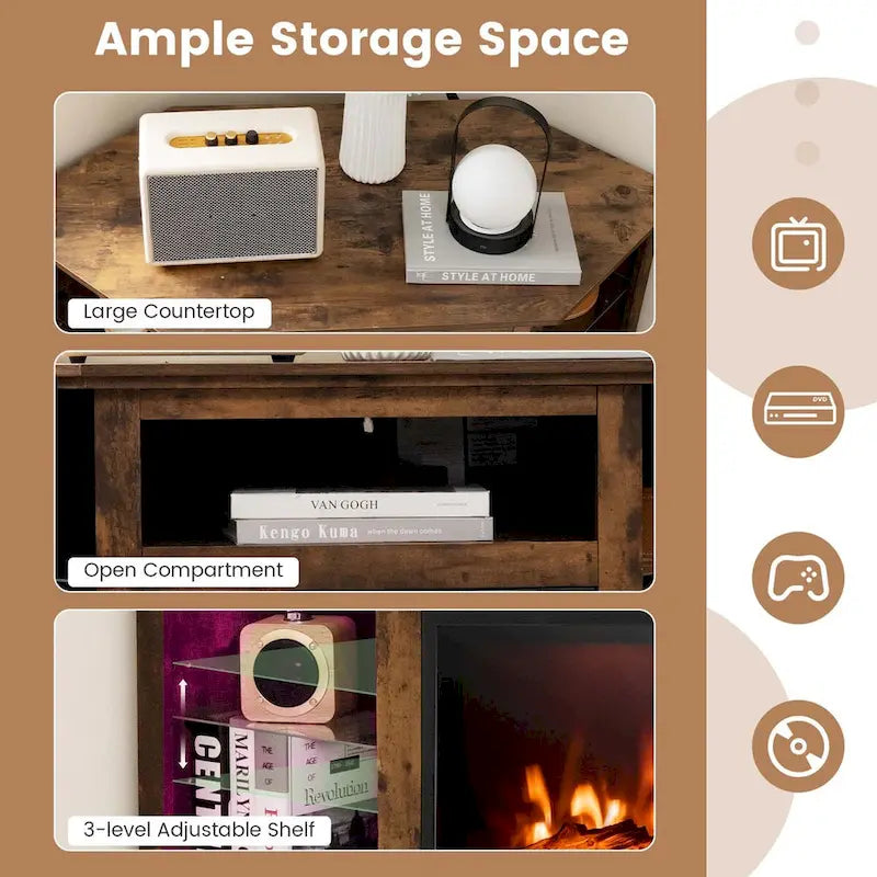 Meuble TV cheminée Costway avec lumières LED et cheminée électrique 18 pouces pour - Voir détails