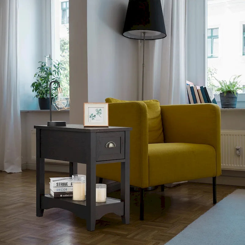 Gymax Lot de 2 Tables d'appoint Contemporaines Compactes avec Tiroir - 13" X 22" X 23" (L x l x H)