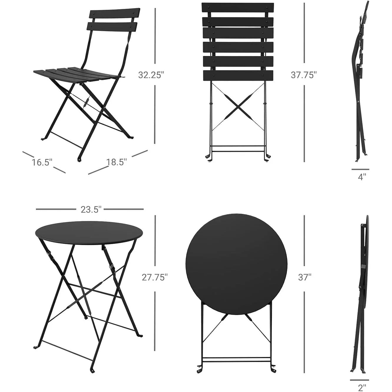 Ensemble bistrot pliant en métal 3 pièces, salon de conversation intérieur/extérieur résistant aux intempéries pour patio, cour, jardin