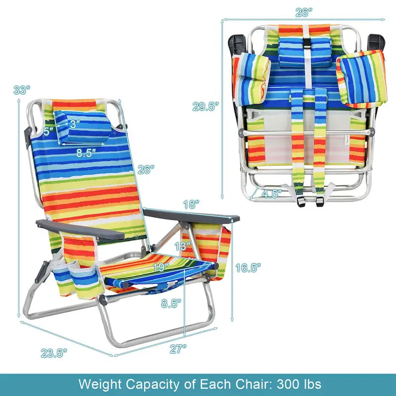 Lot de 4 chaises de plage pliantes de randonnée Costway, 5 positions d'extérieur - Voir détails