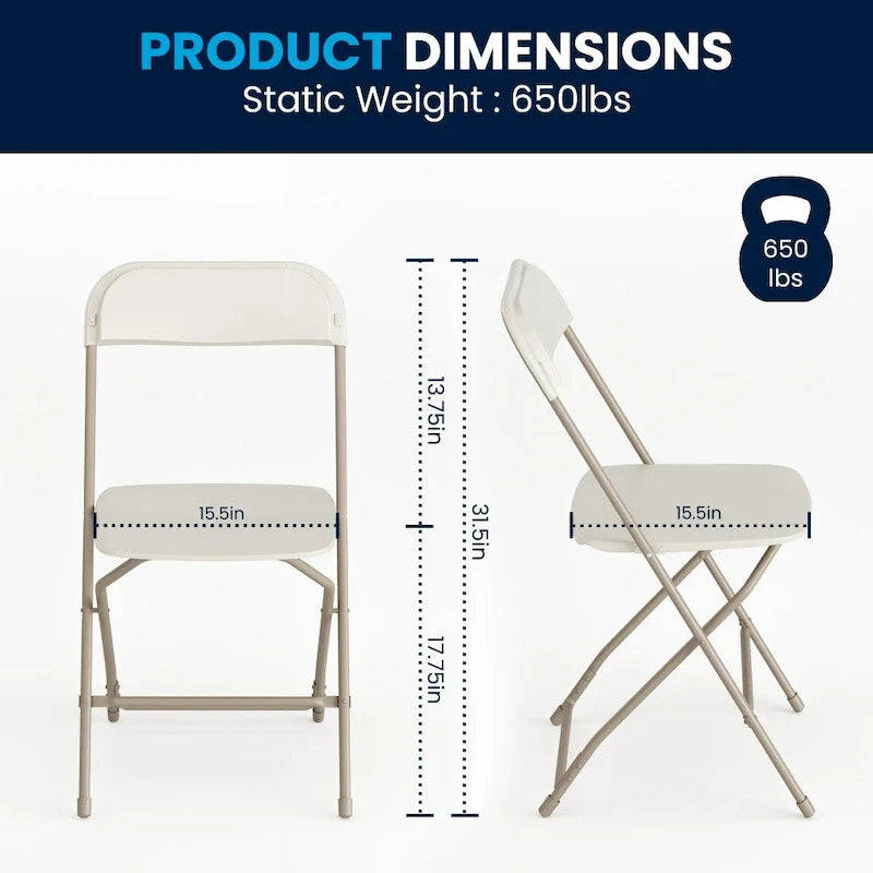 Chaise pliante en plastique – Lot de 10 – Capacité de poids de 295 kg – Chaise d'événement