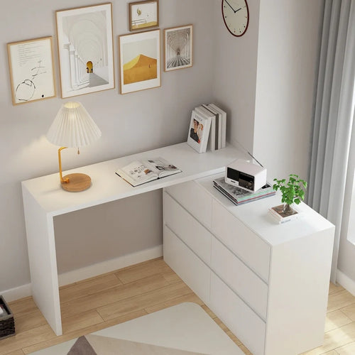 Commode pivotante 32,7H et bureau coiffeuse 6 tiroirs Blanc/Noir