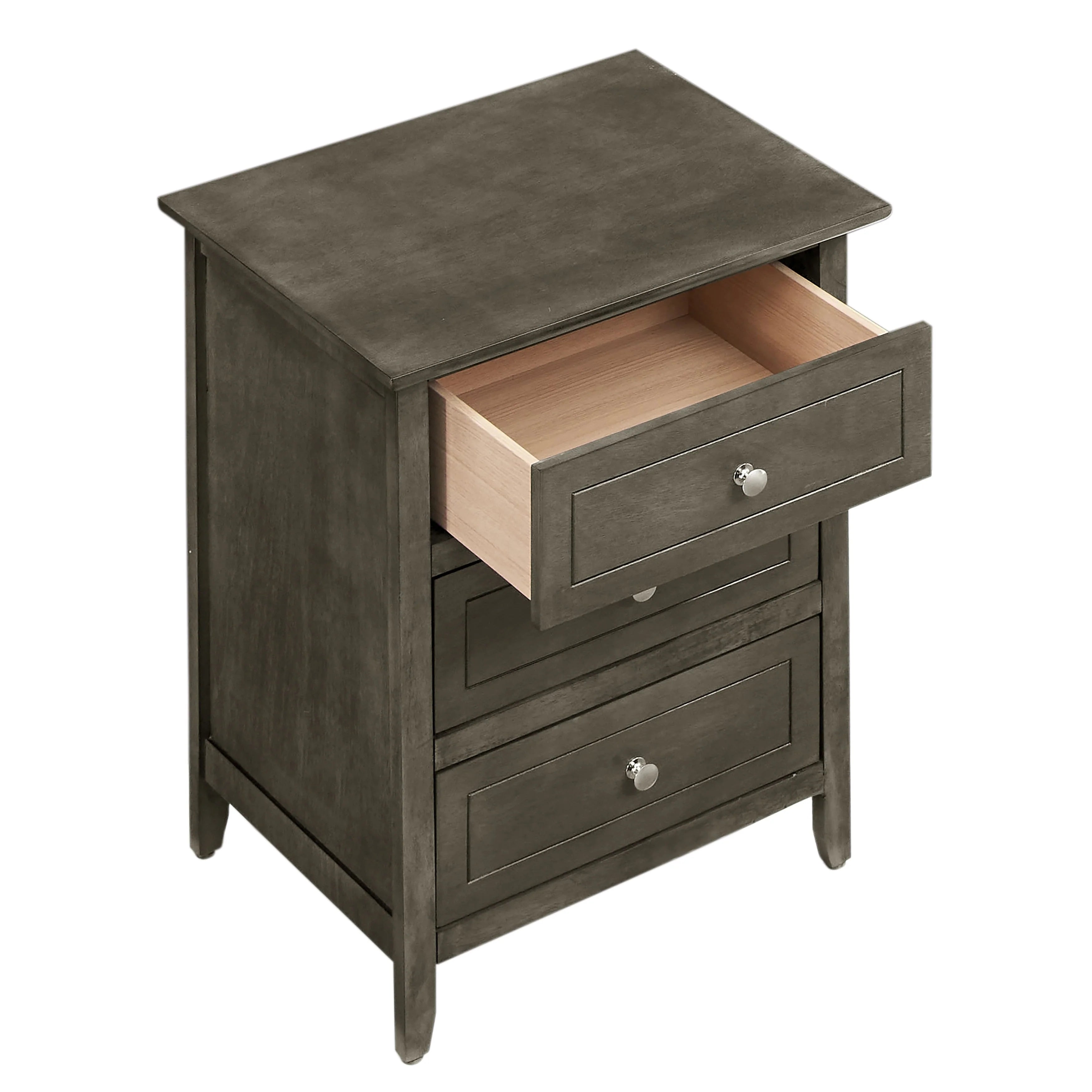 Table de chevet Daniel de style transitionnel en bois, à 3 tiroirs