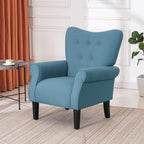 Fauteuil d'appoint moderne Erommy, fauteuil à dossier haut, canapé simple en tissu rembourré avec boutons et pieds en bois pour salon