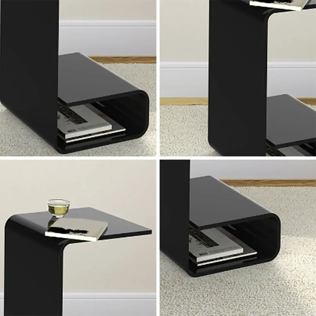 Table d'appoint minimaliste en acrylique en forme de C avec rangement